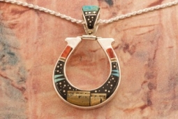Just In! Calvin Begay Starry Night in the Pueblo Sterling Silver Horse Shoe Pendant